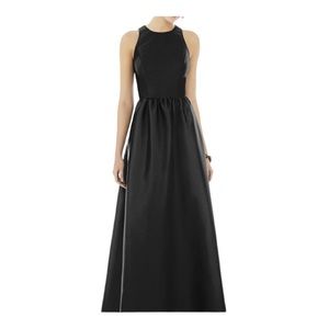 Sleeveless Keyhole Back Satin Maxi Dress, Black, Size 8